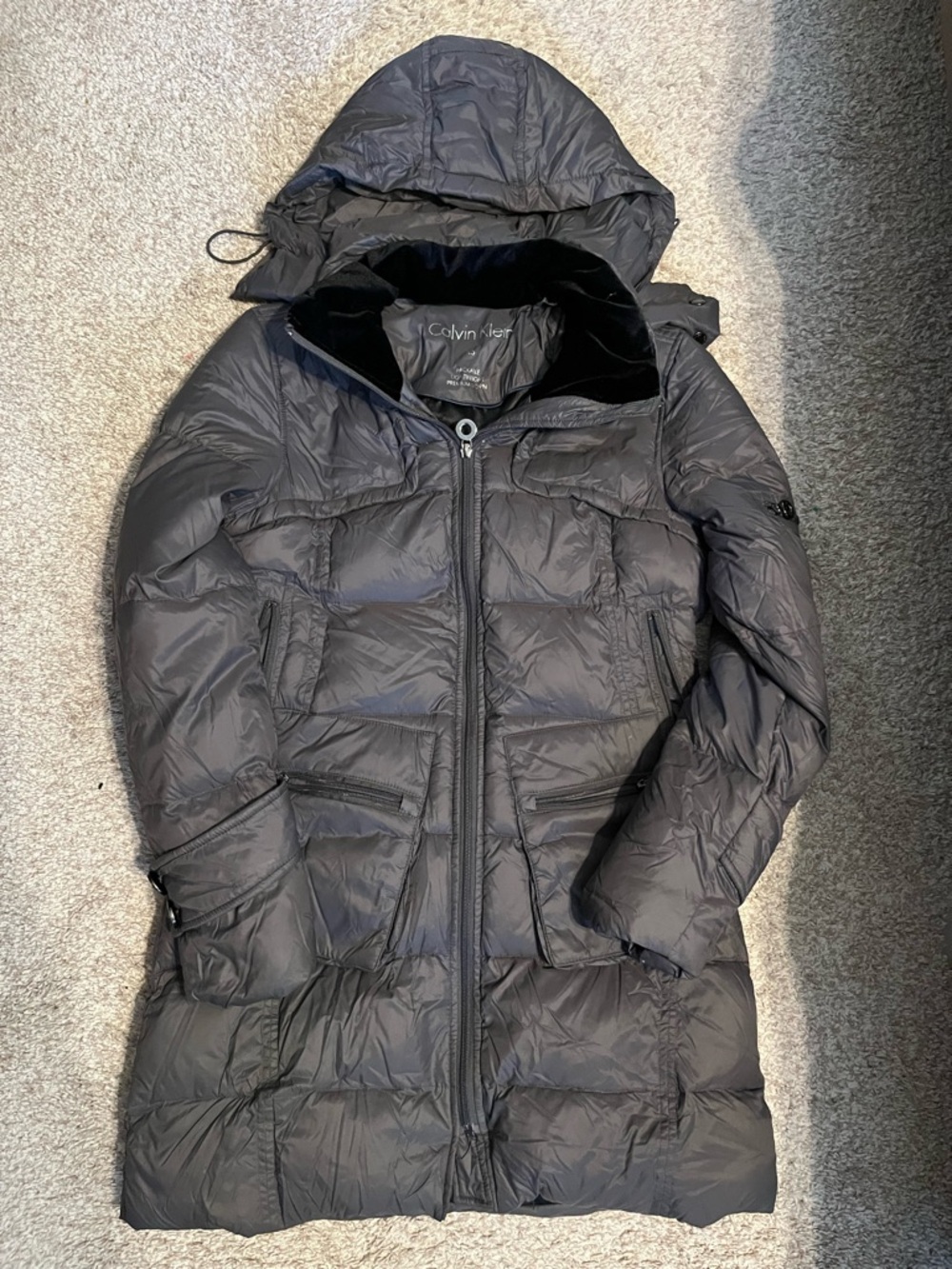 Calvin Klein Women's Black Long Hooded Puffer Coat